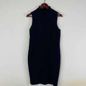 Sleeveless Black Sheath Dress with Mock Neck & Front Slit